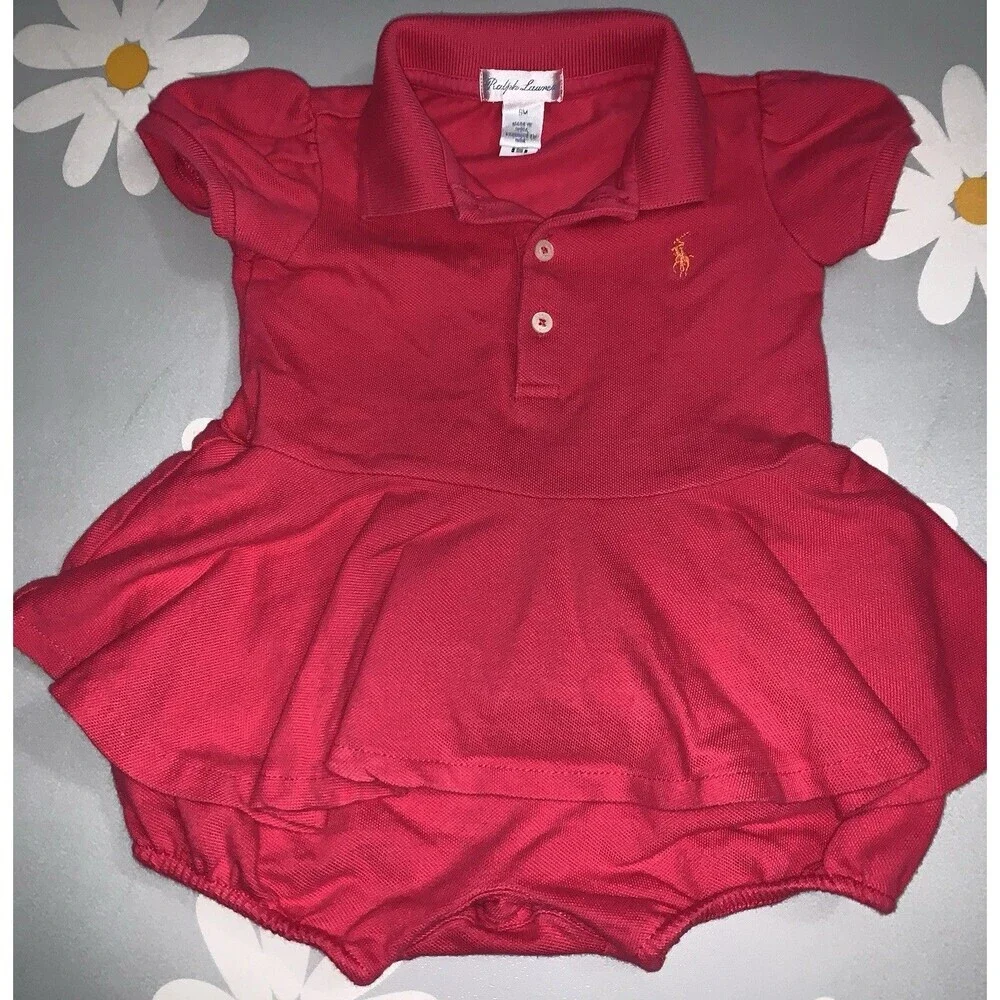 Ralph Lauren Baby Girl Size 9M Red Mesh Polo Bubble Shortall Great Condition
